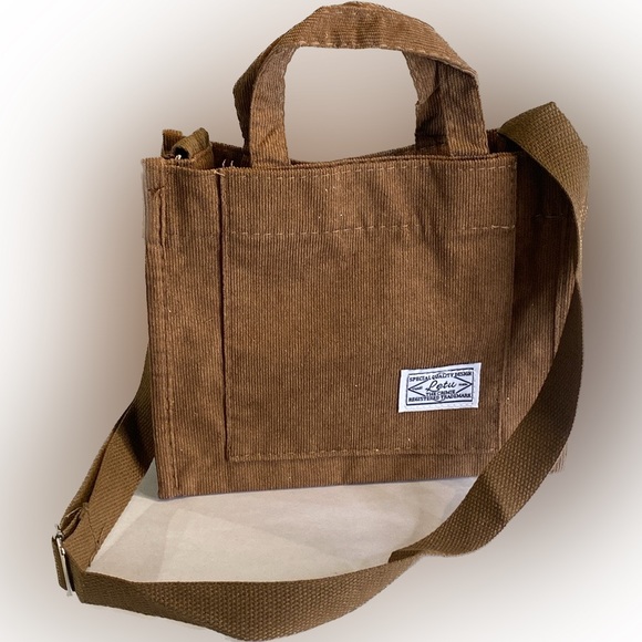 Letu Handbags - Letu - Small Brown Corduroy Small Handbag / Shoulder Bag For Women & Gir…